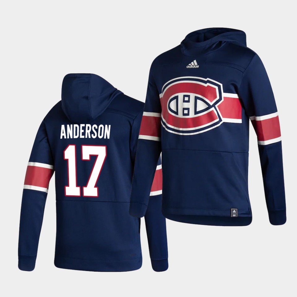 Men Montreal Canadiens #17 Anderson Blue NHL 2021 Adidas Pullover Hoodie Jersey